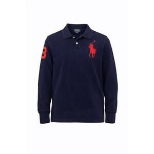 Polo Ralph Lauren Boys M 10-12 Big Pony Long Sleeve Polo Shirt Navy Red #3